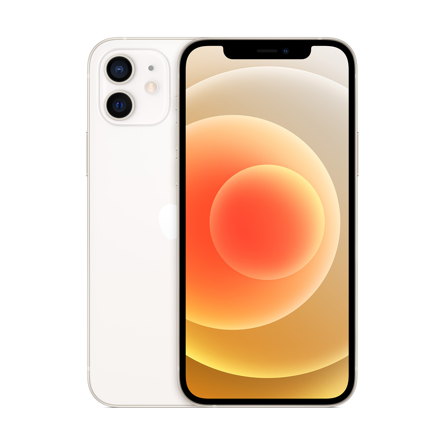 Un iPhone 12 bianco con doppio sistema di fotocamere.