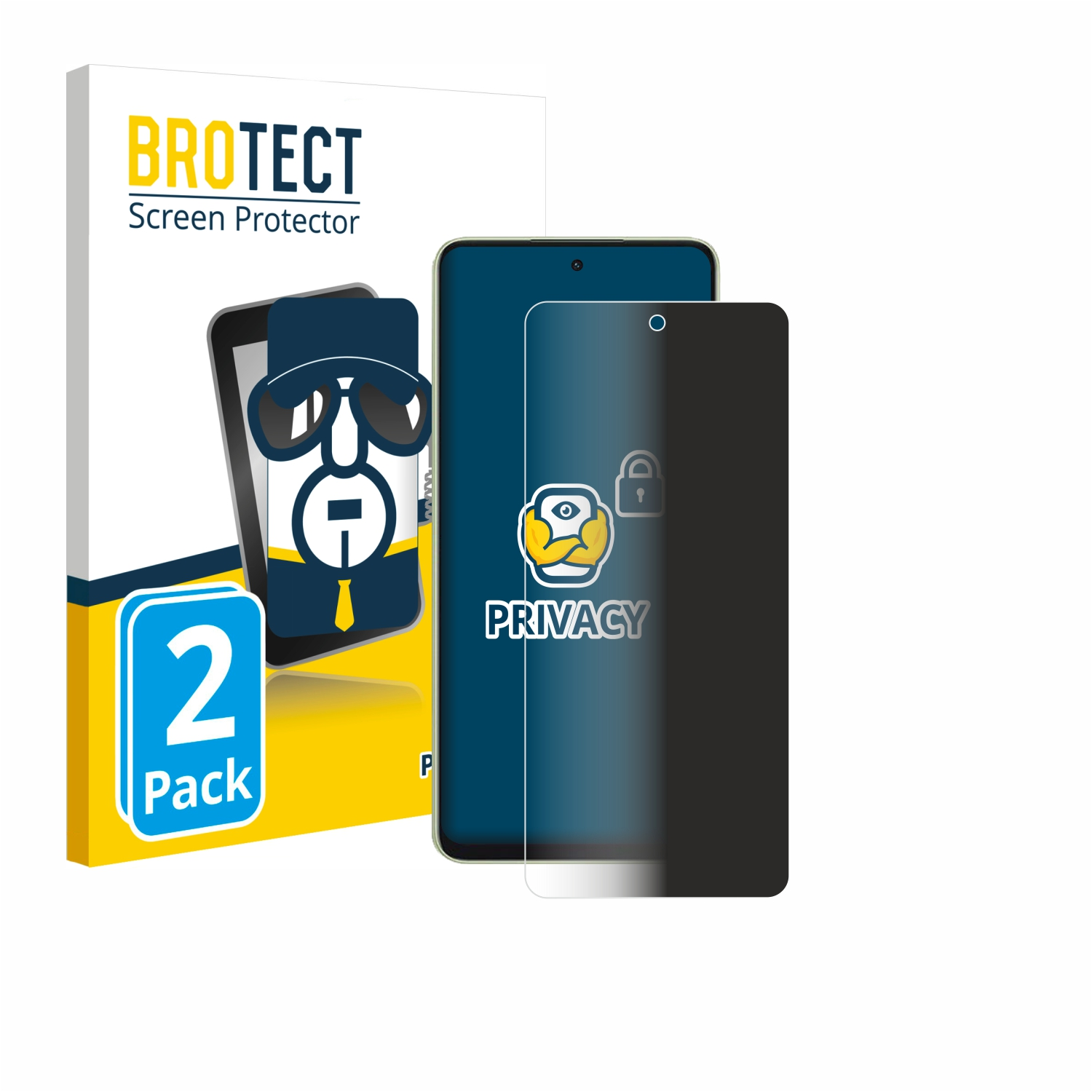 Verpackung für BROTECT Sichtschutz-Displayschutzfolien mit zwei Handys.