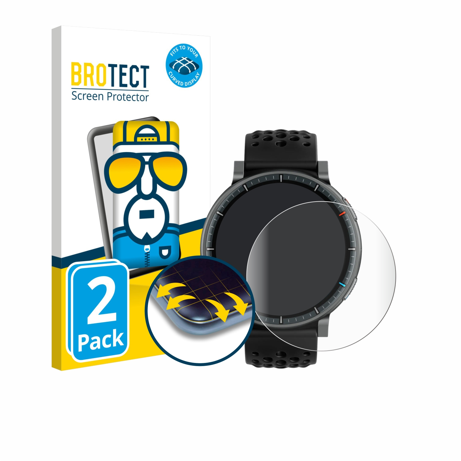 BROTECT Displayschutzfolie 2er-Pack für runde Smartwatch-Displays.