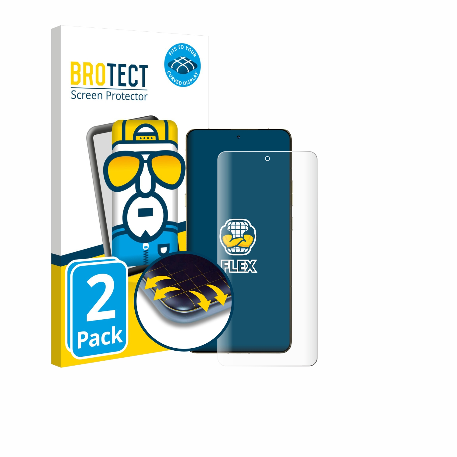 BROTECT Displayschutzfolie 2er Pack für ein Smartphone mit kurviger Anzeige.