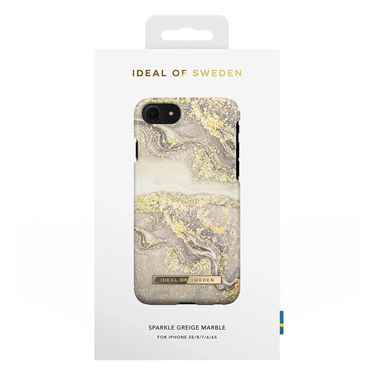 Ideal of Sweden Hülle mit Marmordesign und Goldglitter für iPhone SE/8/7/6/6S.