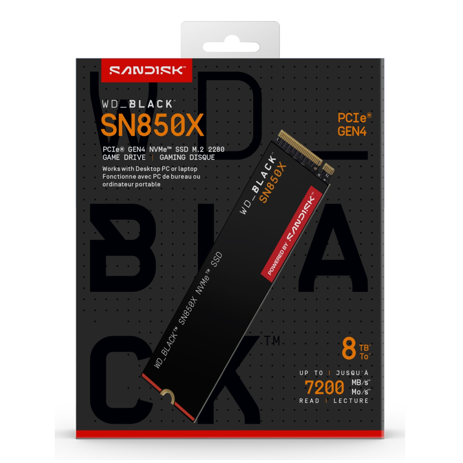 Opakowanie dysku SSD WD_BLACK SN850X z PCIe Gen4, do 8 TB.