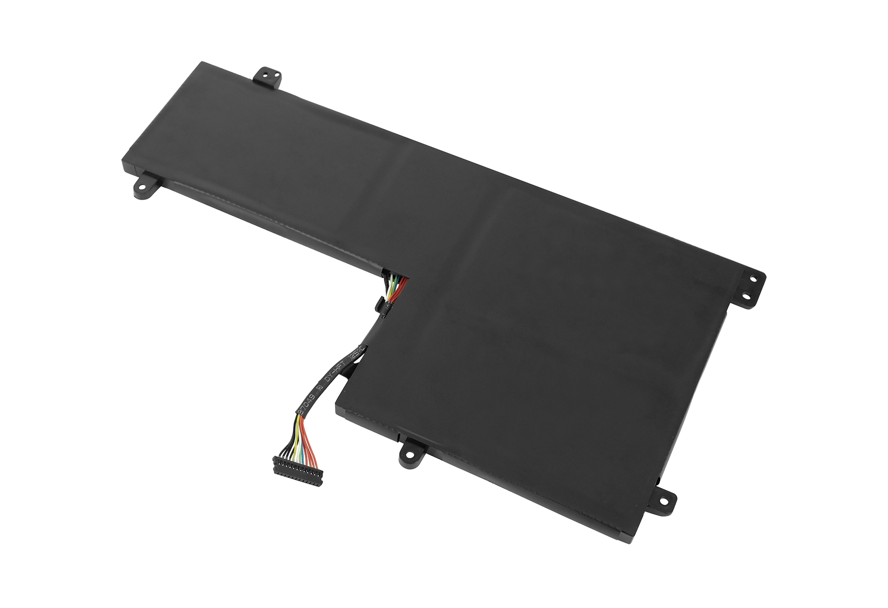 Schwarzer Laptop-Akku mit Kabeln und Anschluss.