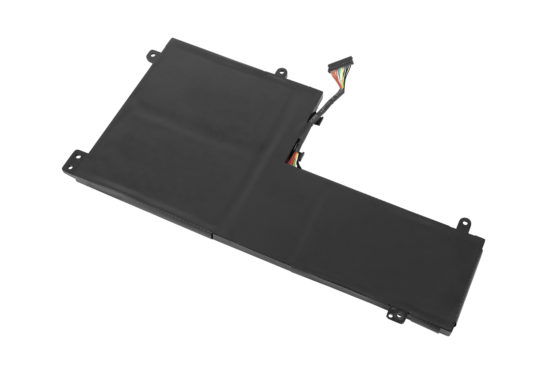 Schwarzer Laptop-Akku mit Kabeln und Anschlussstücken.
