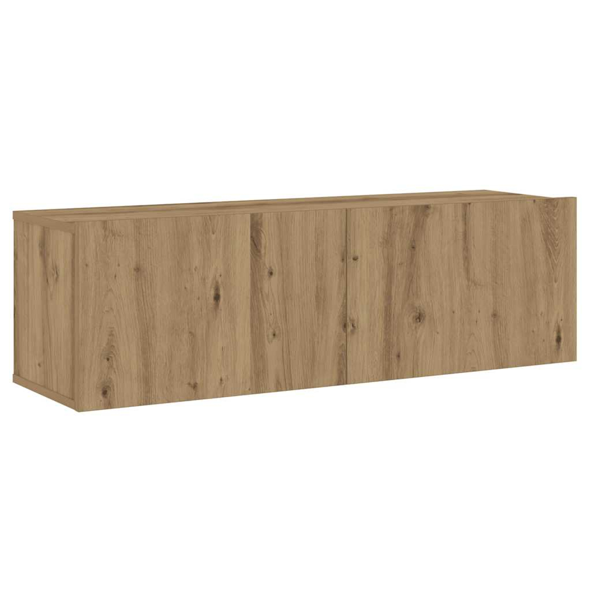 Ein langes, hölzernes Wandmontage-Schrank mit zwei Türen.