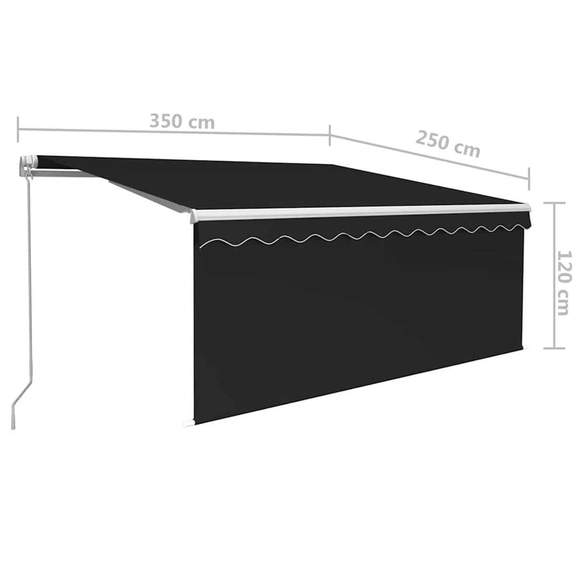 Schwarzes Markisendach mit Wellensaum, 350x250x120cm.