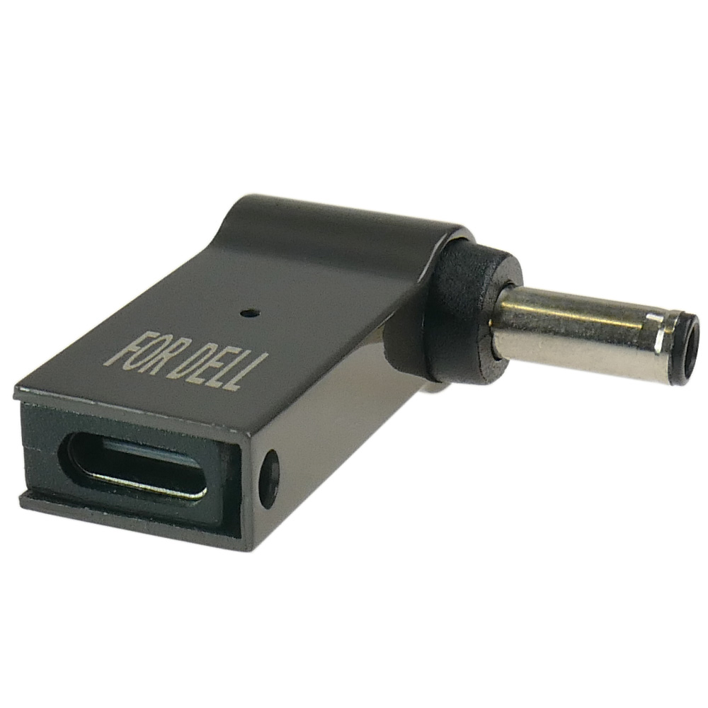 Czarny adapter zasilania Dell USB-C z metalowym pinem.