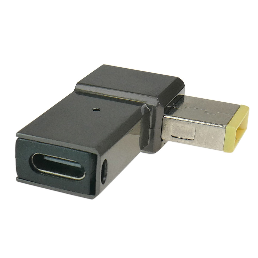 Czarny adapter zasilania USB-C do Lenovo w szczegółach.