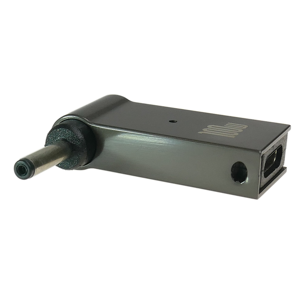 Szary adapter zasilający 100W z okrągłą wtyczką i portem USB-C.