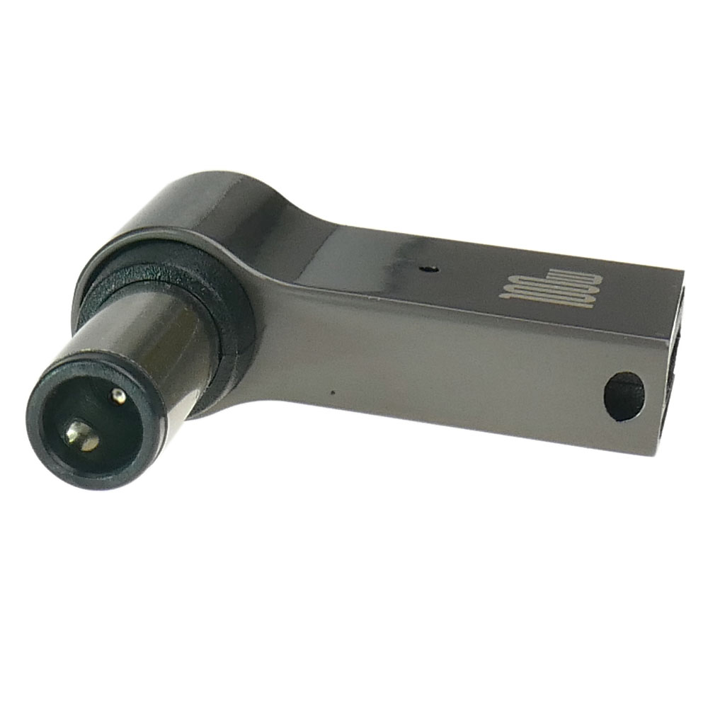 Szary adapter USB-C na DC pod kątem 90 stopni z oznaczeniem 100W.