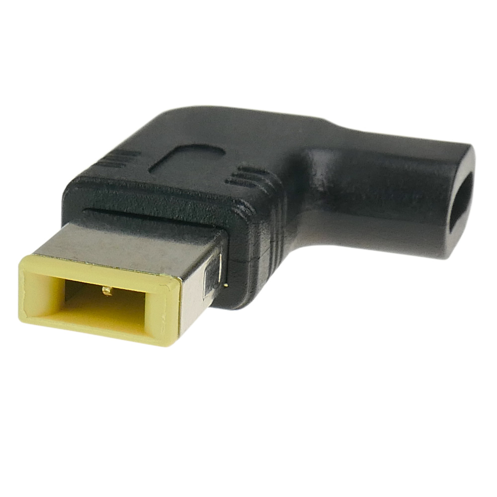 Czarny adapter 90 stopni z żółtym złączem.