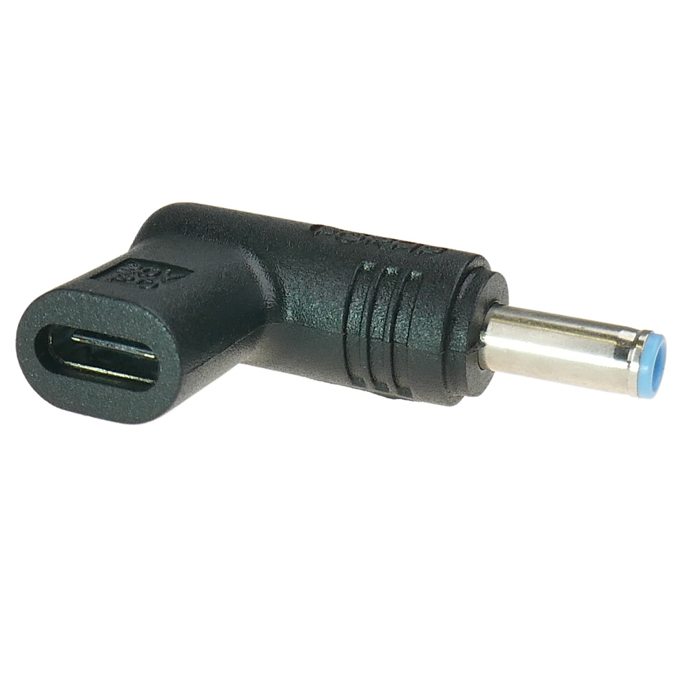 Czarny adapter USB-C z okrągłą wtyczką.