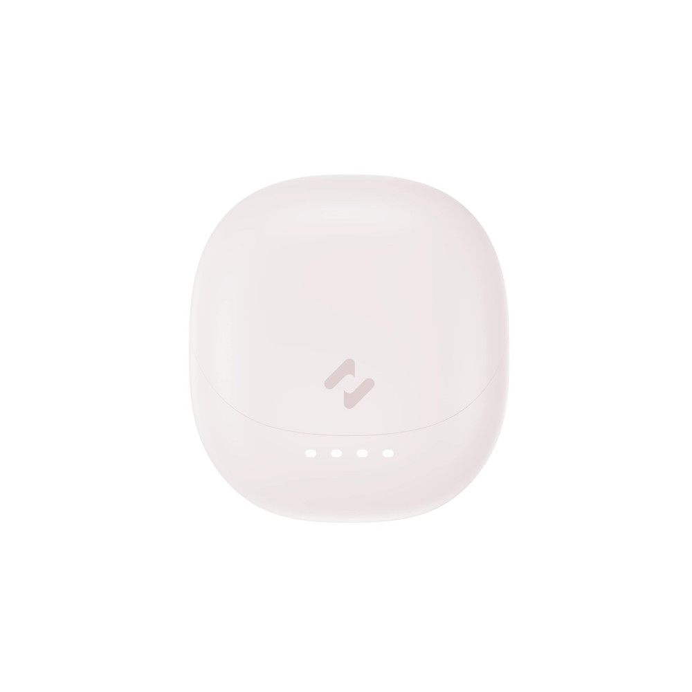 Białe etui ładujące z logo i czterema wskaźnikami.