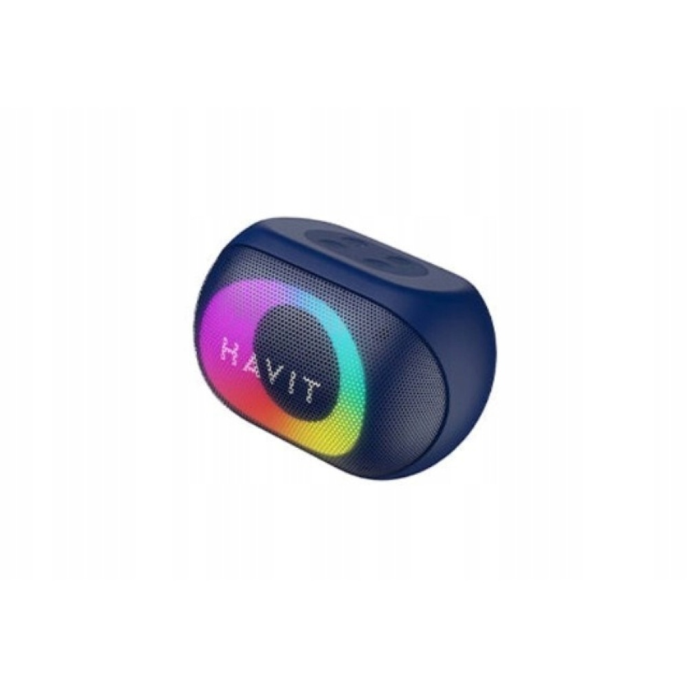 Ciemnoniebieski głośnik Havit z kolorowymi światłami.