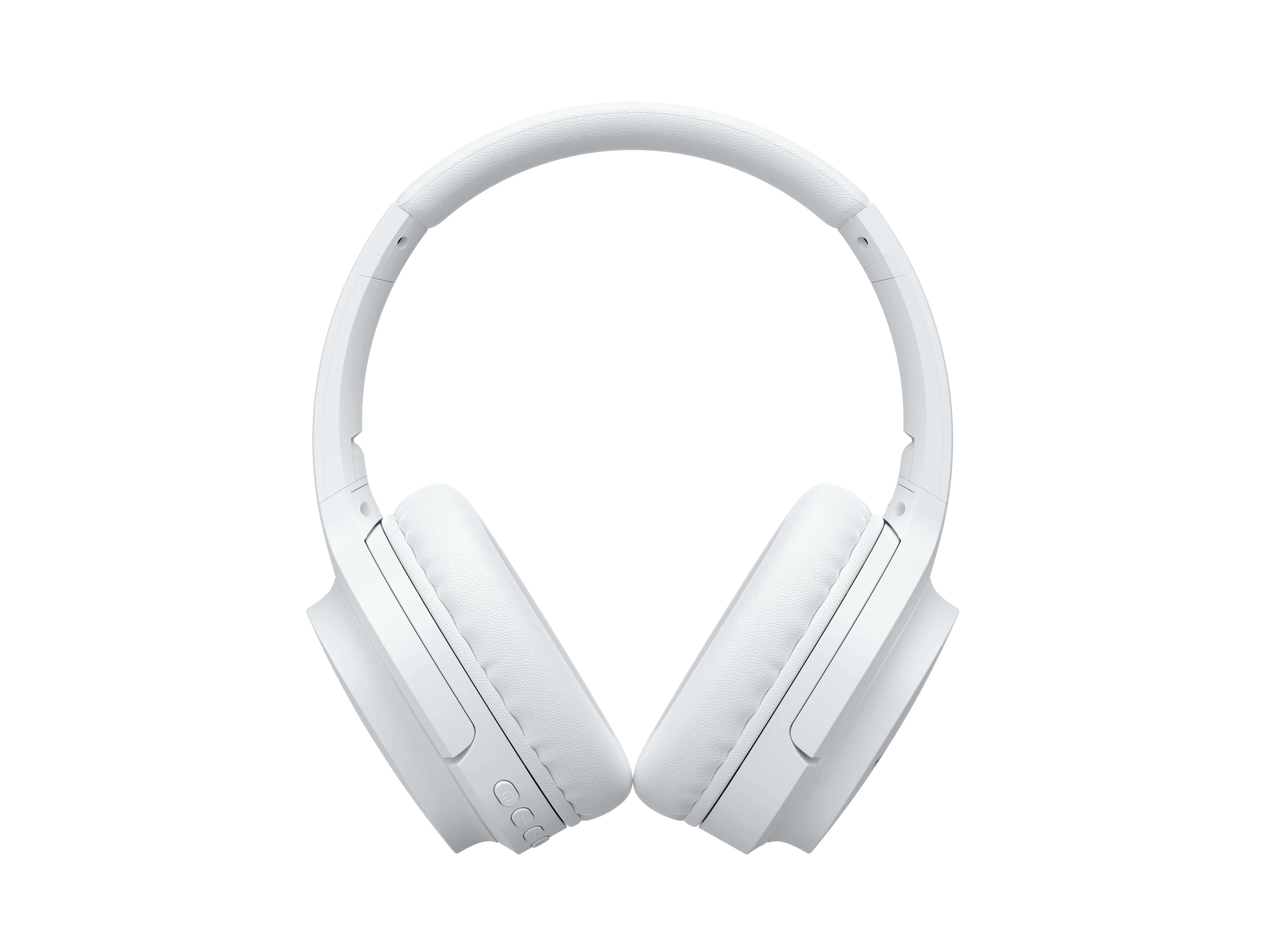 Een witte over-ear koptelefoon met gedempte oorschelpen en hoofdband.