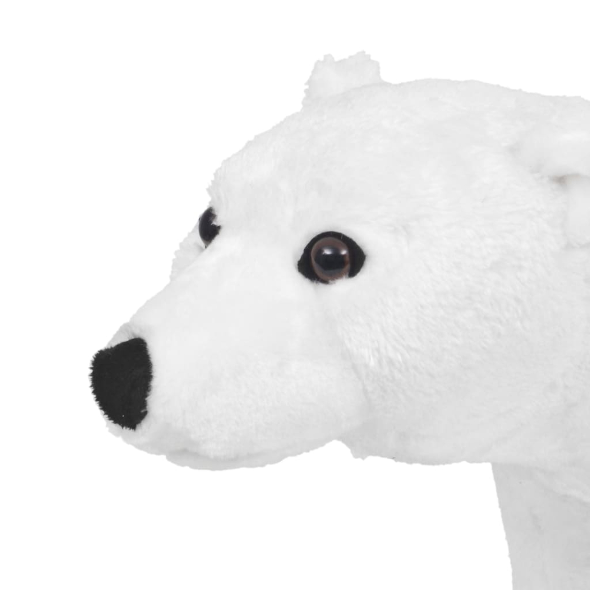 Ein weißes Plüschtier eines Eisbären mit schwarzen Augen und Nase.