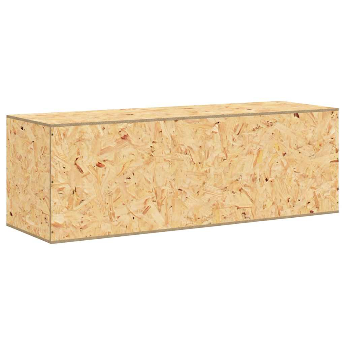Eine rechteckige Holzkiste aus OSB-Platten vor weißem Hintergrund.