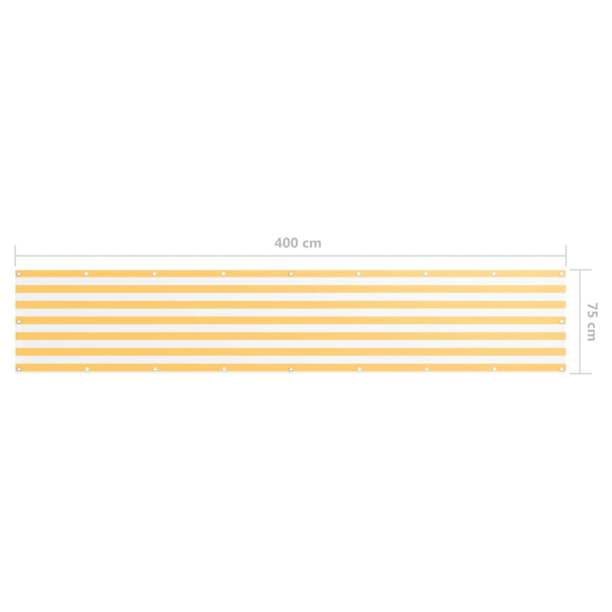 Ein 400 cm langes, 75 cm hohes Sichtschutzband mit gelben und weißen Streifen.