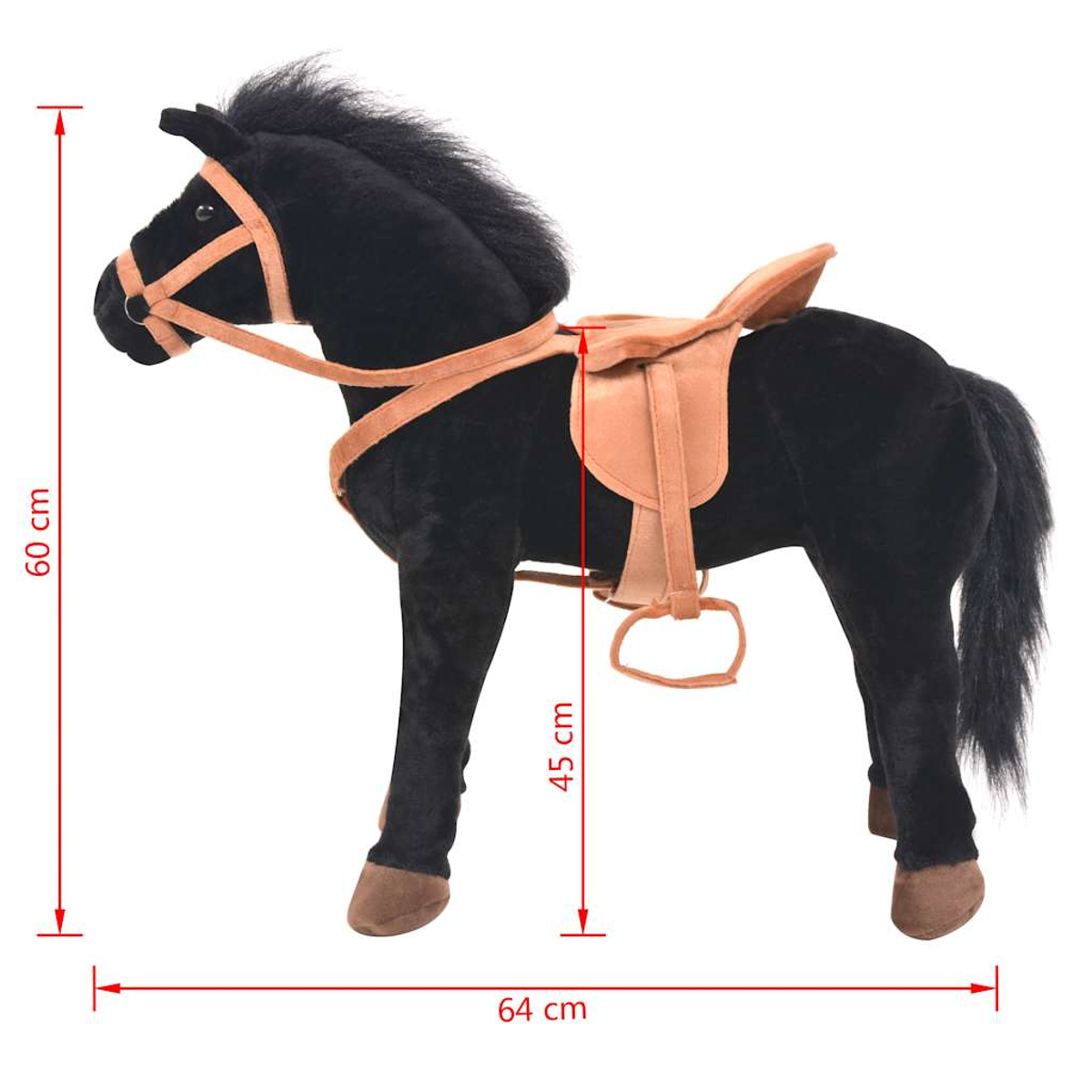 Plüschpferd mit Sattel und Zaumzeug, 60 cm hoch.