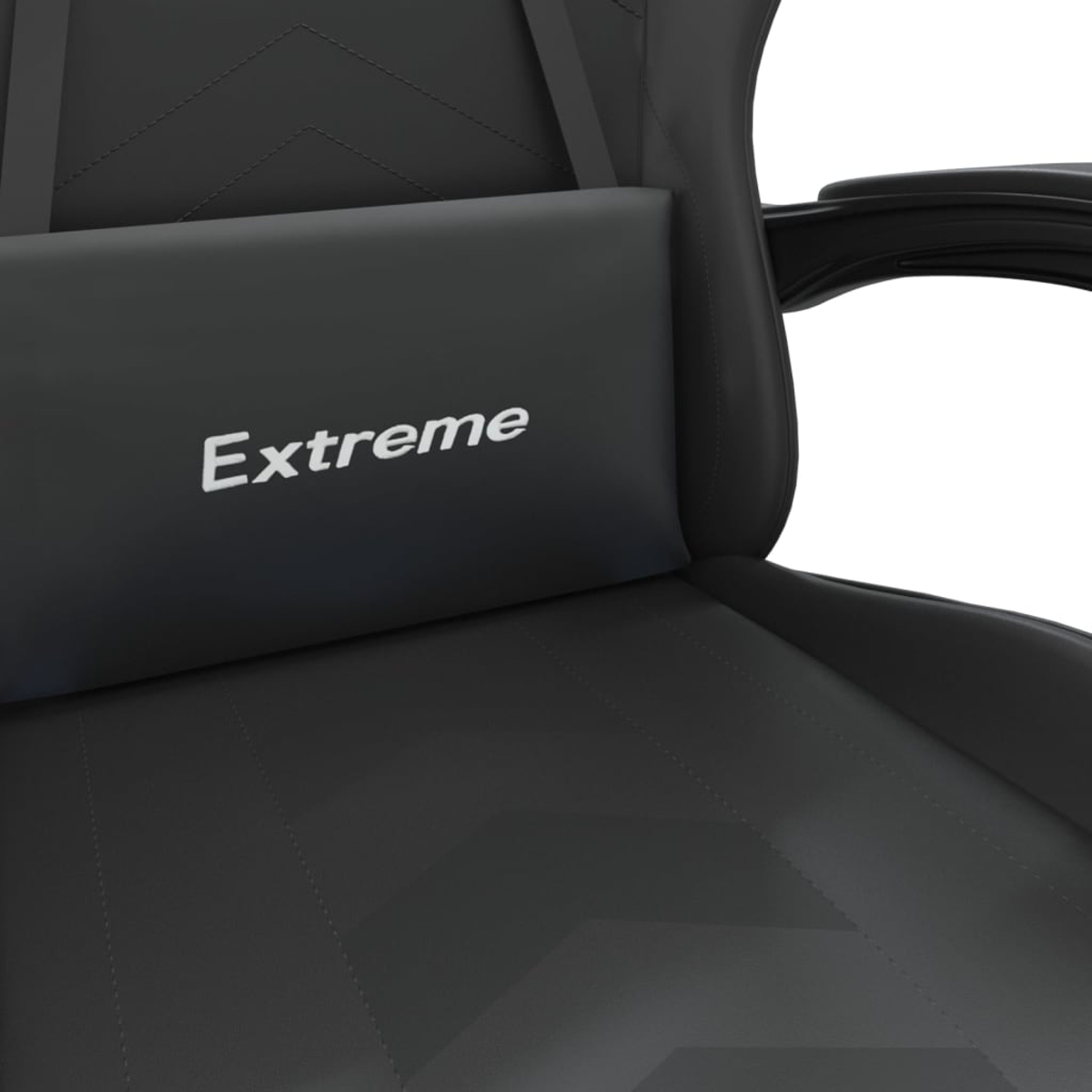 Ein schwarzer Gaming-Stuhl mit einem Kissen mit der Aufschrift „Extreme“.