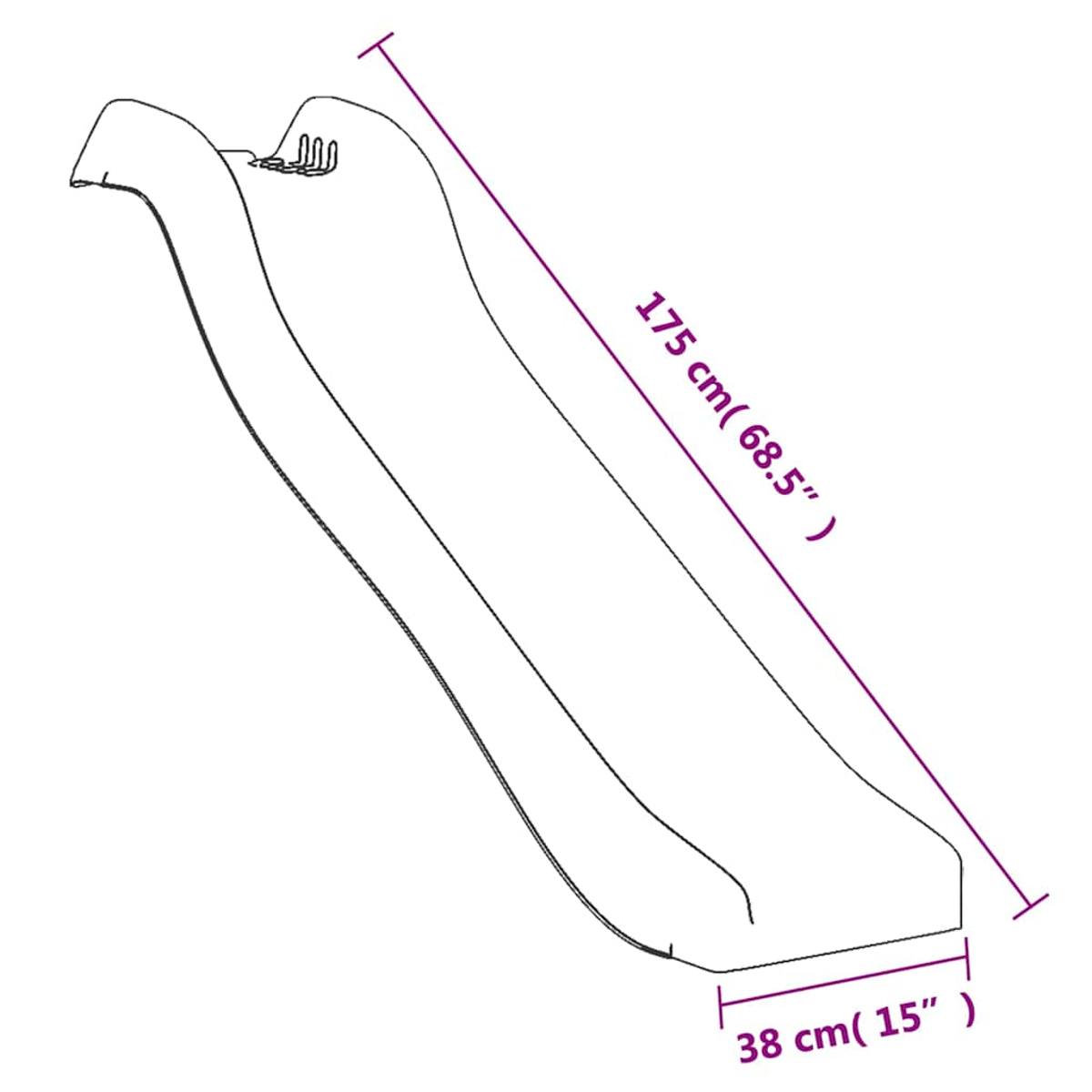 Eine schematische Darstellung einer Rutsche mit Längenangaben von 175 cm und 38 cm.