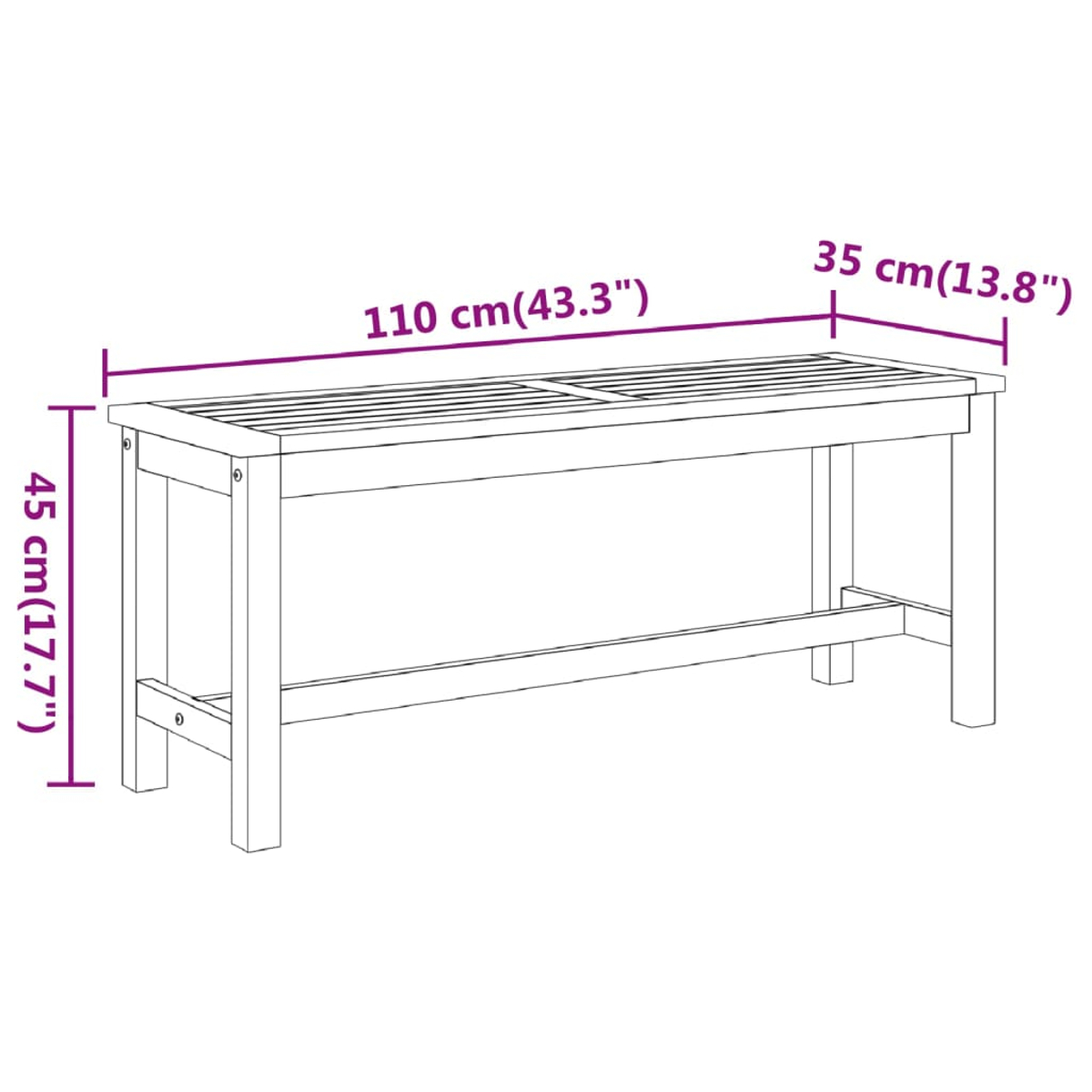 Panchina in legno di 110x35x45cm, in legno.