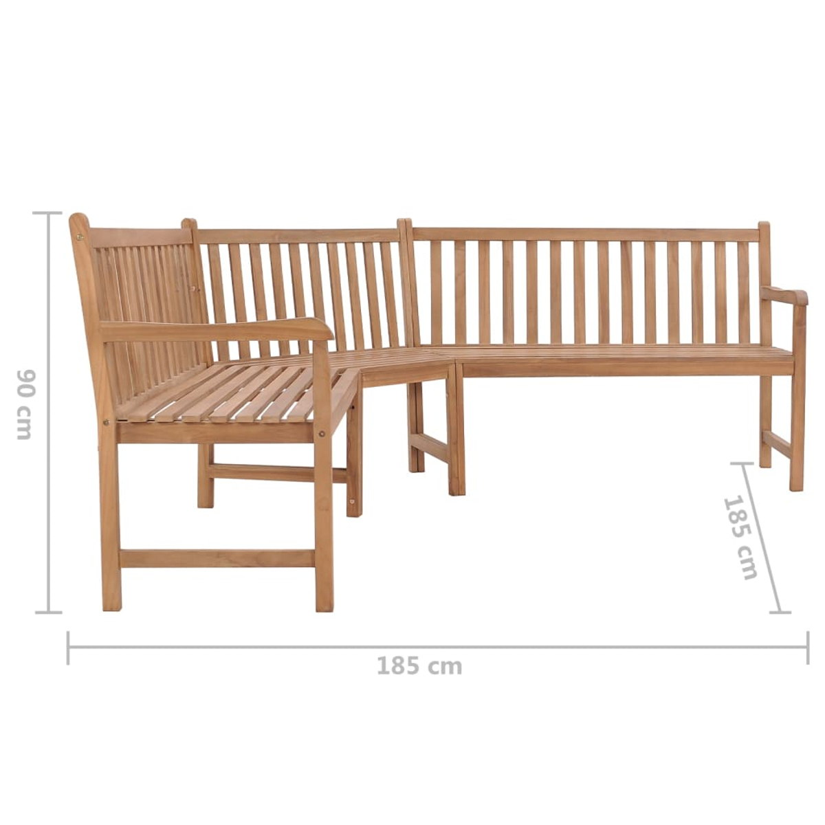 Braune Eckbank aus Holz, 185 cm breit, 90 cm hoch.