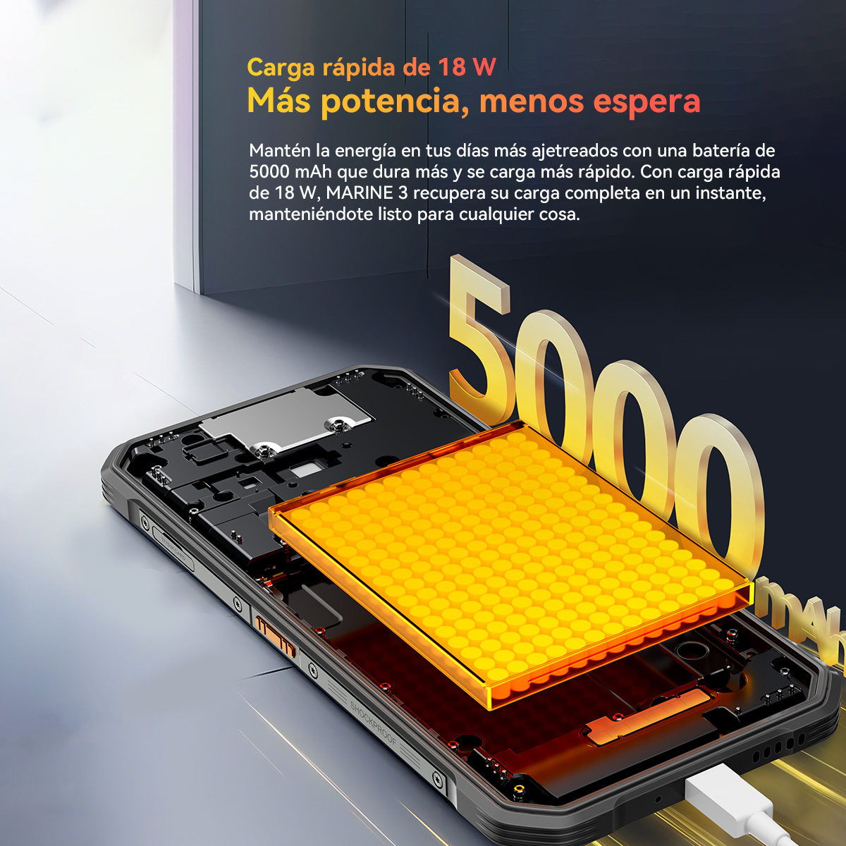 Batería de smartphone de 5000 mAh, carga rápida de 18W, lista para usar.