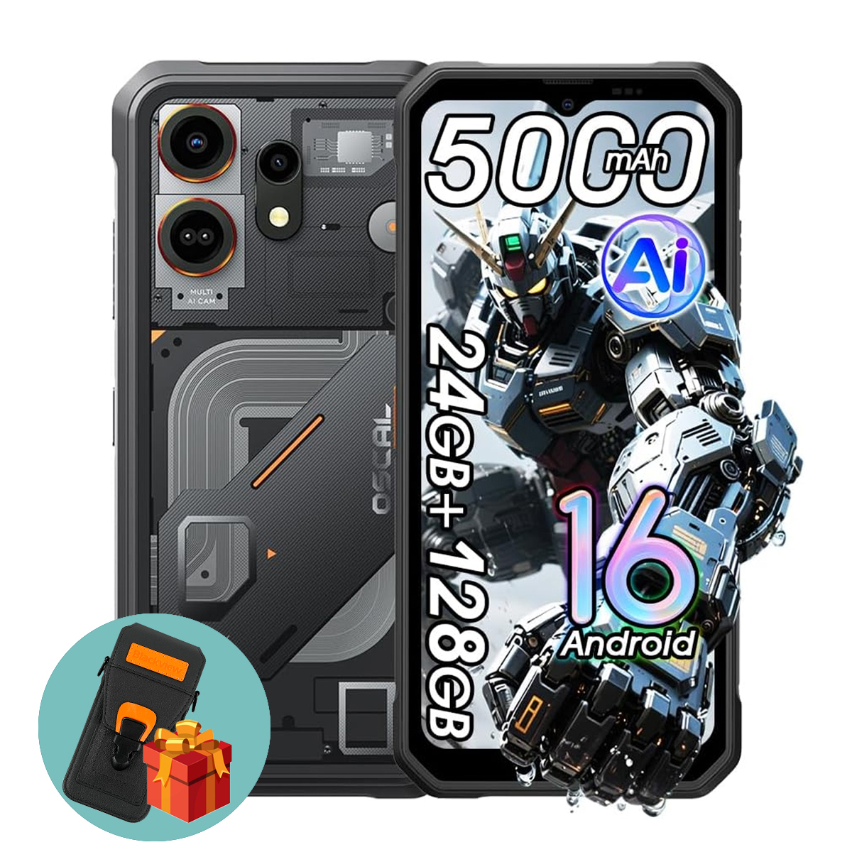 Een smartphone met robotontwerp, 5000mAh, 24GB+128GB, Android 16.
