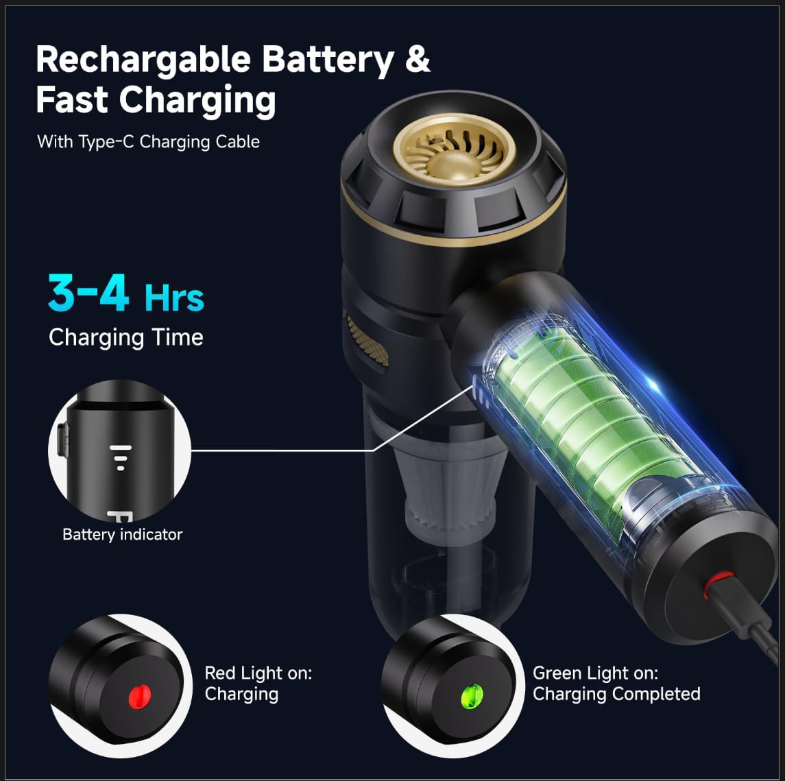 Un dispositivo nero con scomparto batteria trasparente che mostra una batteria verde.