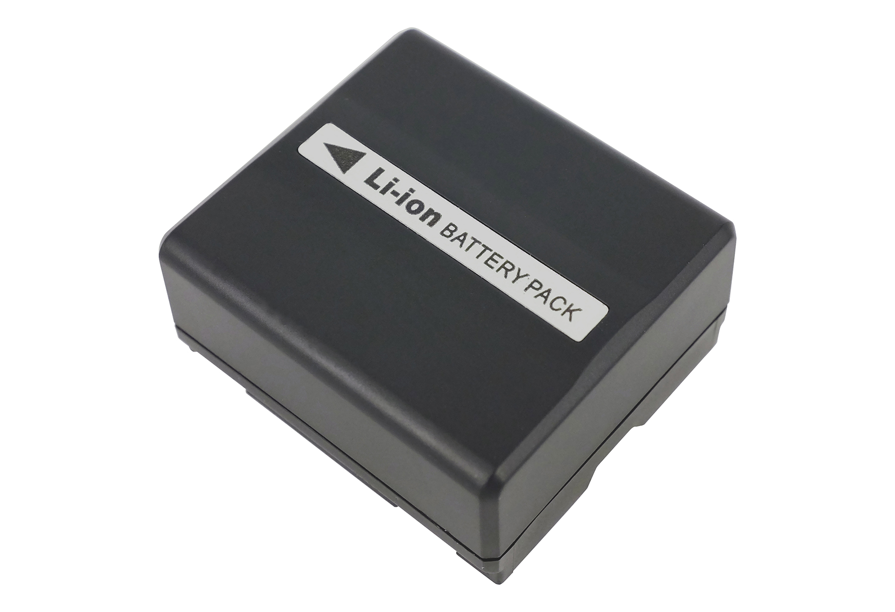 Schwarzer Li-ion Akku mit Aufdruck Li-ion BATTERY PACK auf weißem Etikett.
