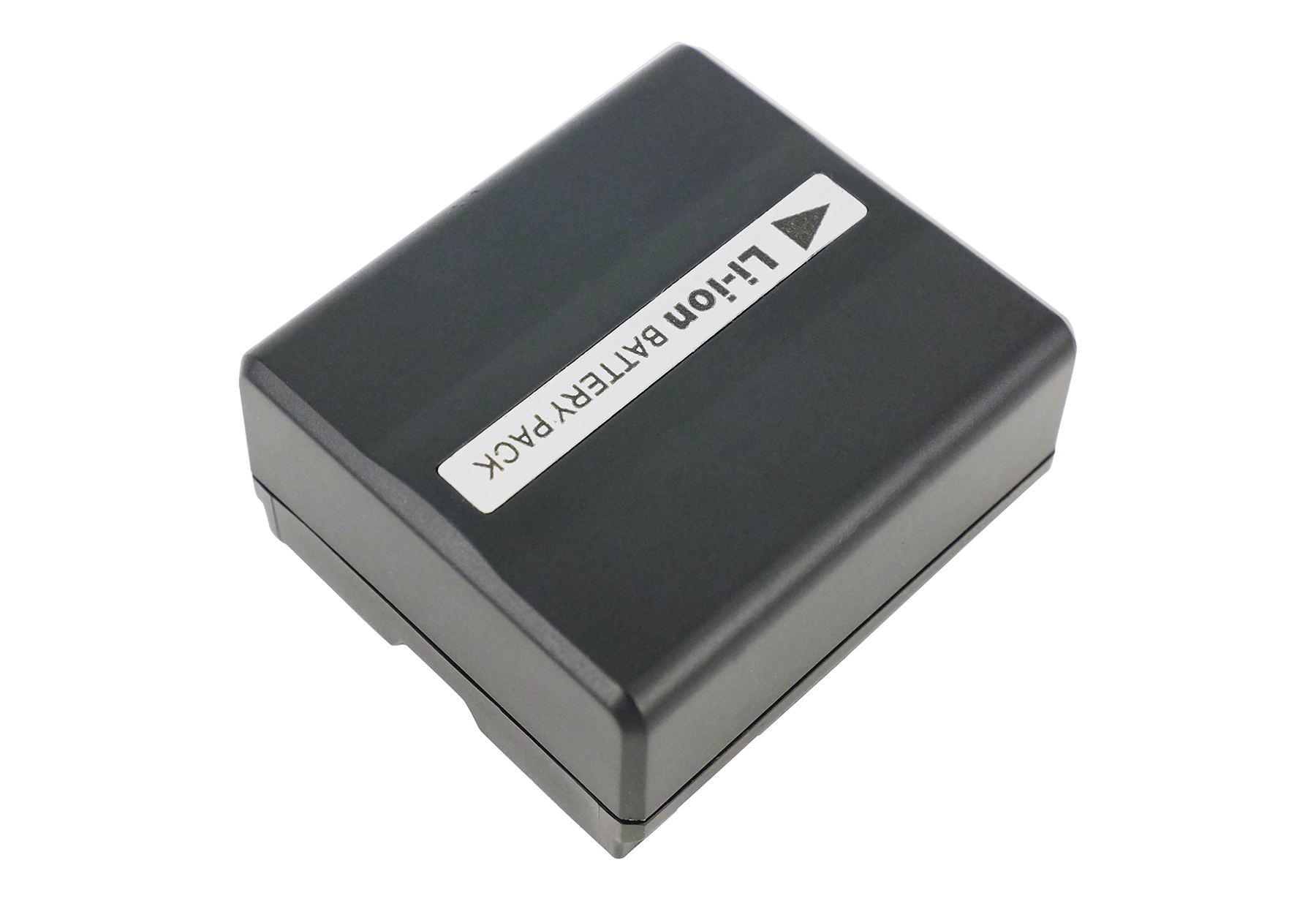 Ein schwarzer Lithium-Ionen-Akkupack mit einem weißen Etikett.