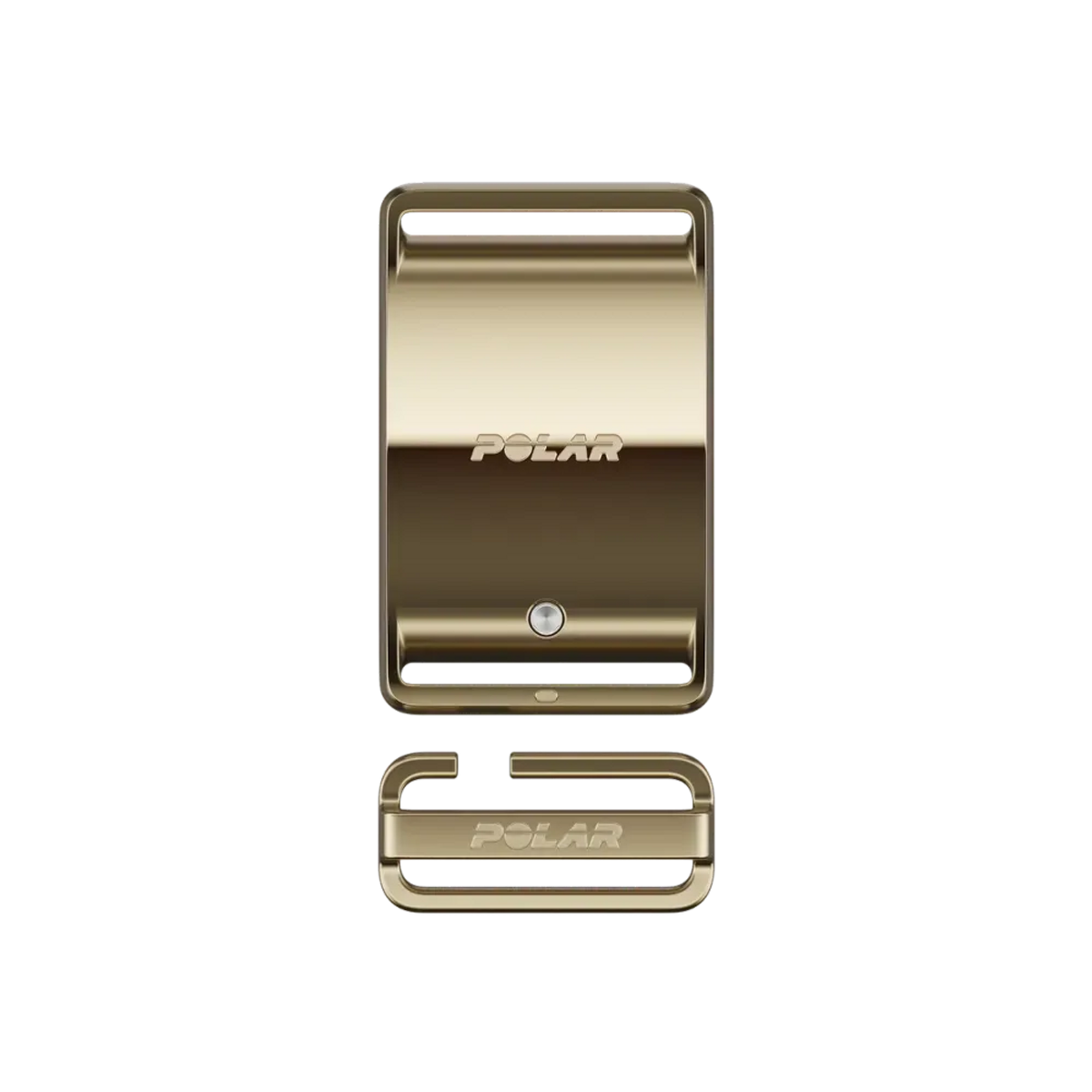 Piezas doradas de correa de reloj Polar con logo en relieve.
