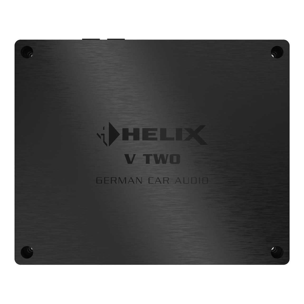 Schwarzer Helix V Two Verstärker mit gebürsteter Metalloberfläche und Logo.