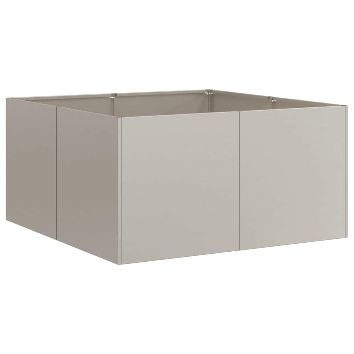 Un contenitore rettangolare grigio senza coperchio, composto da quattro lati.