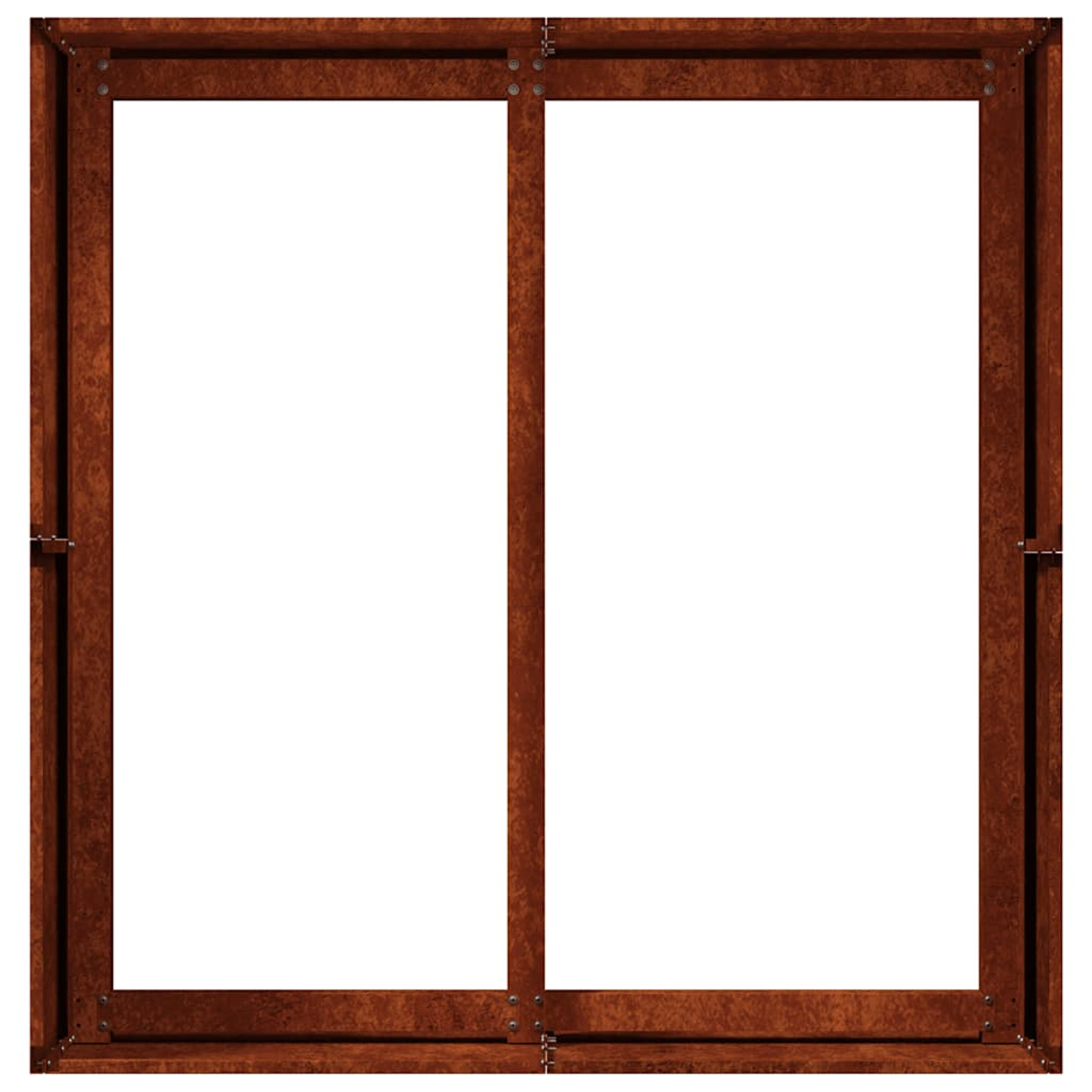 Una cornice di finestra in legno con due vetri bianchi.
