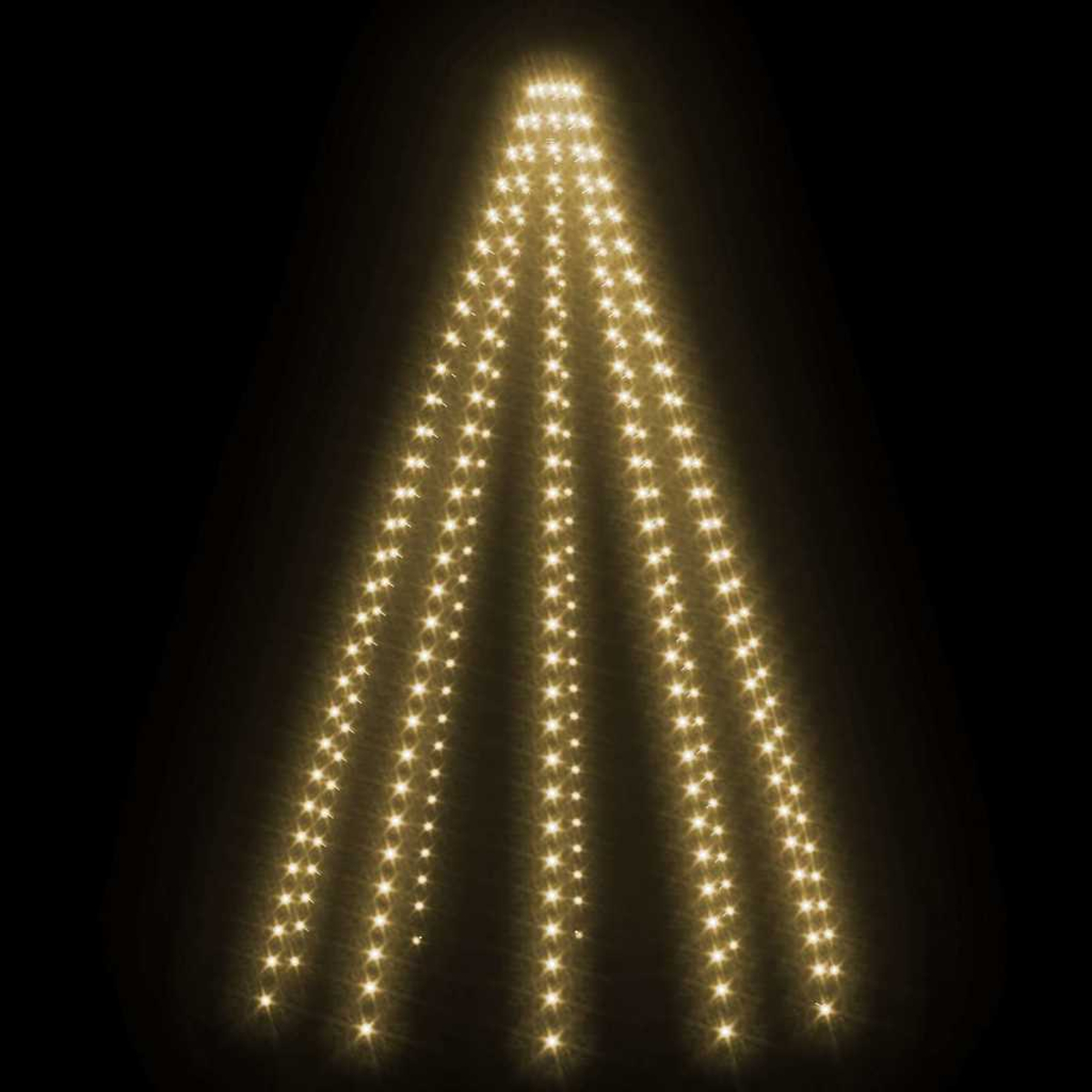 Gelbe Lichterkette in Baumform auf schwarzem Hintergrund.