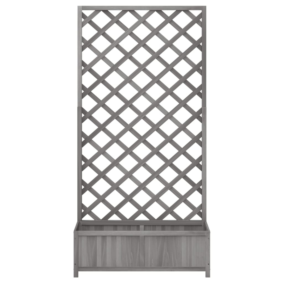Fioriera in legno grigio con grigliato.