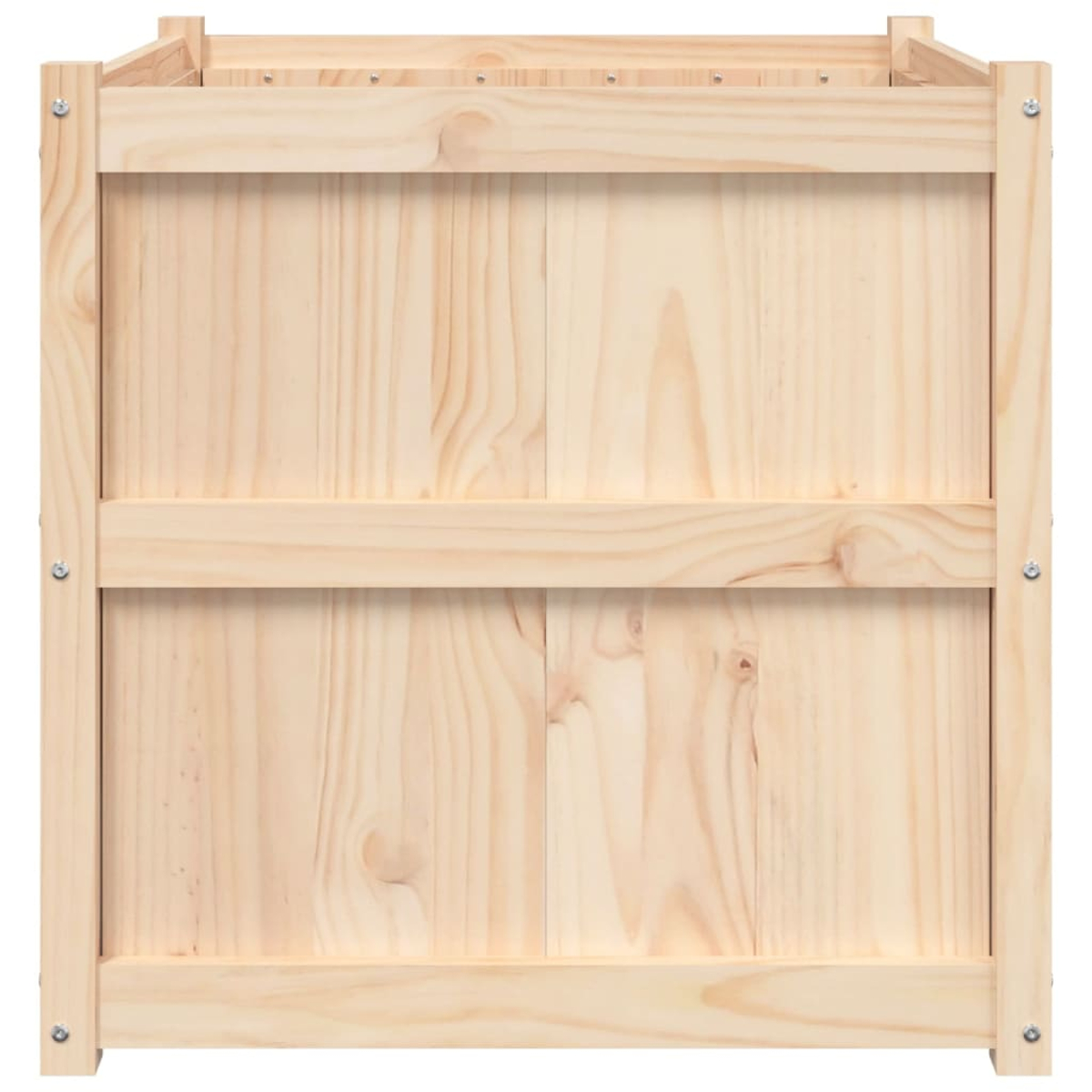 Ein unbehandeltes Holzkisten-Panel mit vertikalen Holzplanken und horizontalen Verstrebungen.