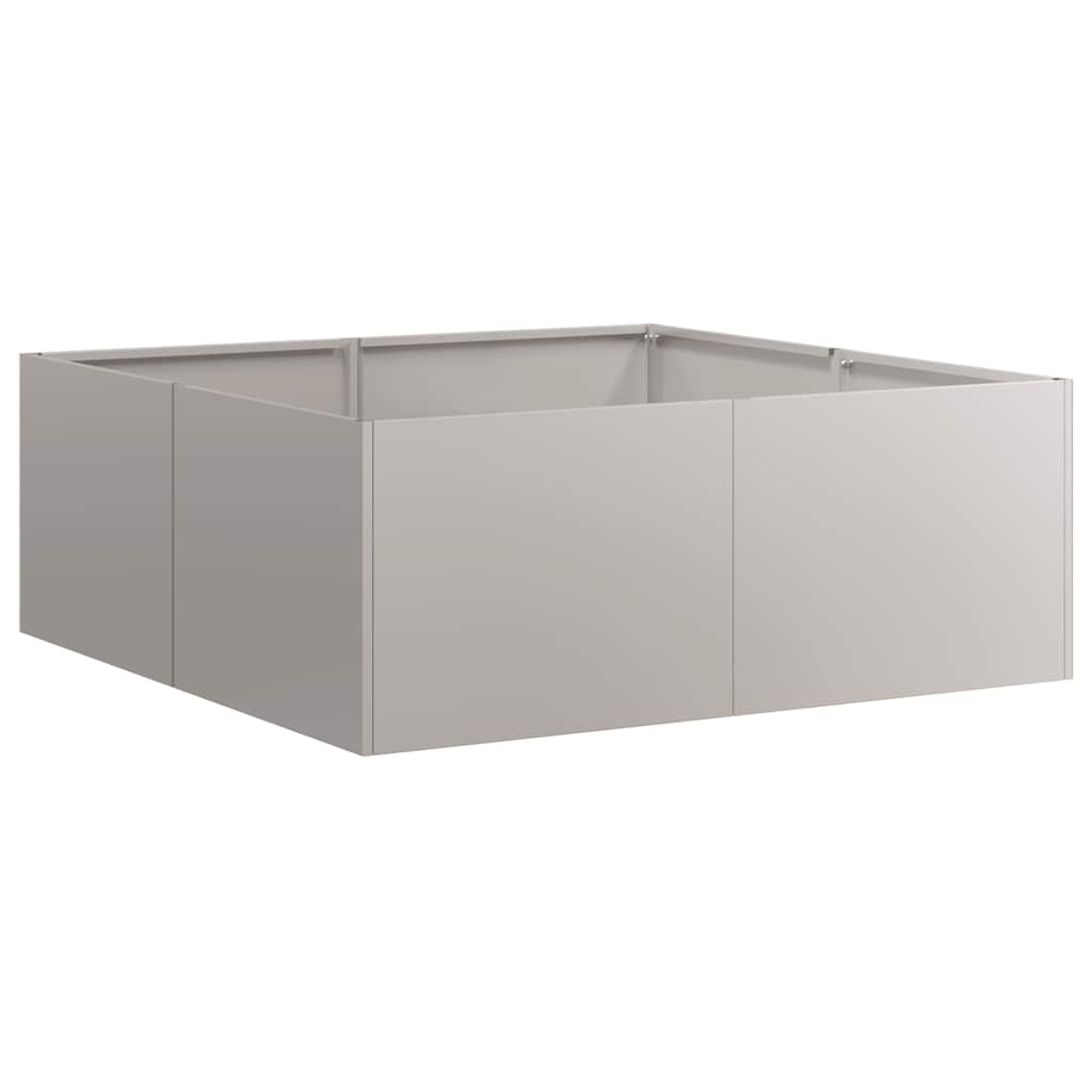 Un display espositivo rettangolare, grigio chiaro, con quattro pareti laterali.