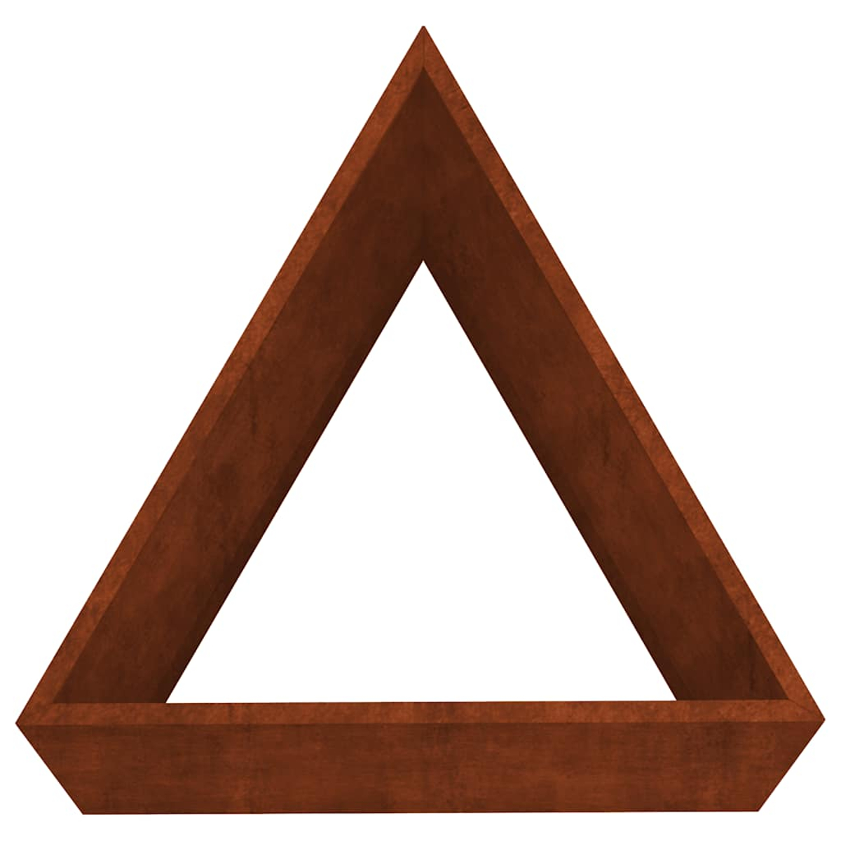 Ein dreidimensionaler, hohler, dreieckiger Rahmen aus braunem Holz.