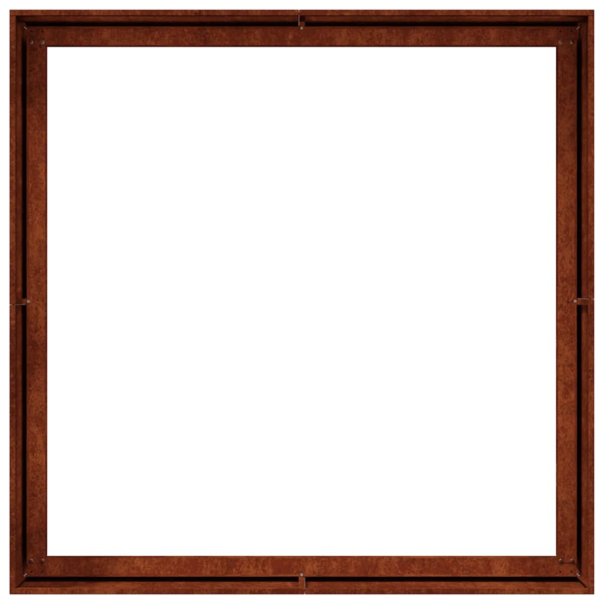 Una cornice marrone in legno con uno spazio bianco vuoto al centro.