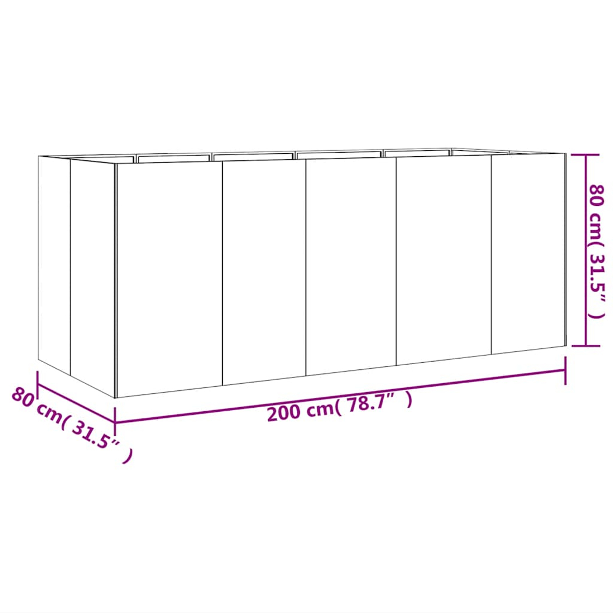 Ein rechteckiger Schrank mit sechs Türen, 200x80x80cm.