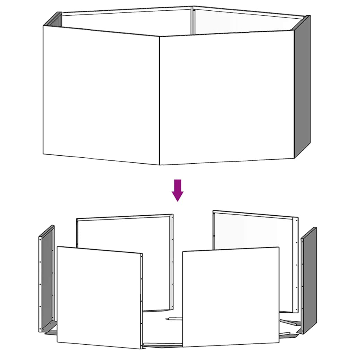 Illustration einer sechseckigen Wand, die auseinandergenommen wird.