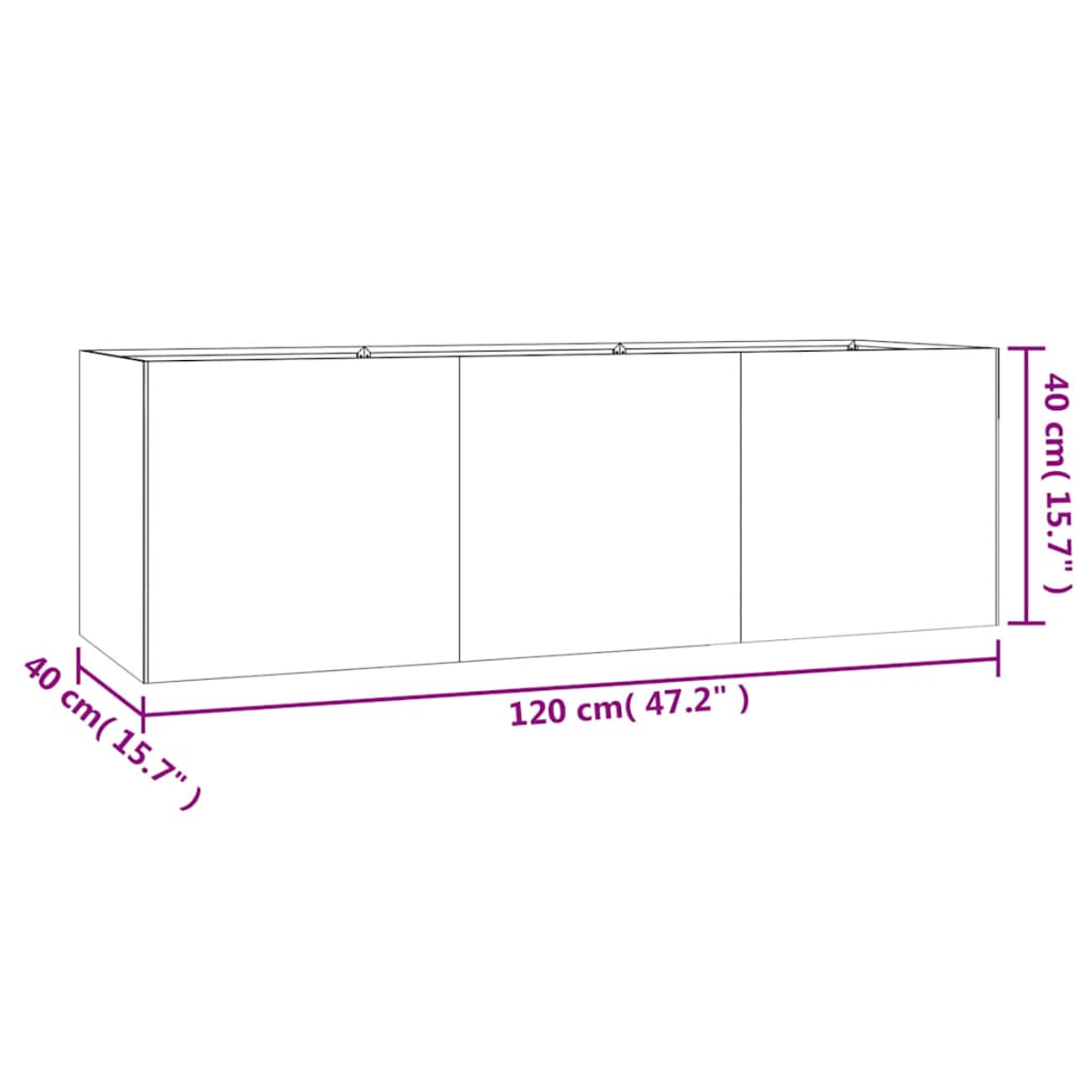 Ein weißer Schrank mit drei Türen, 120x40x40 cm.