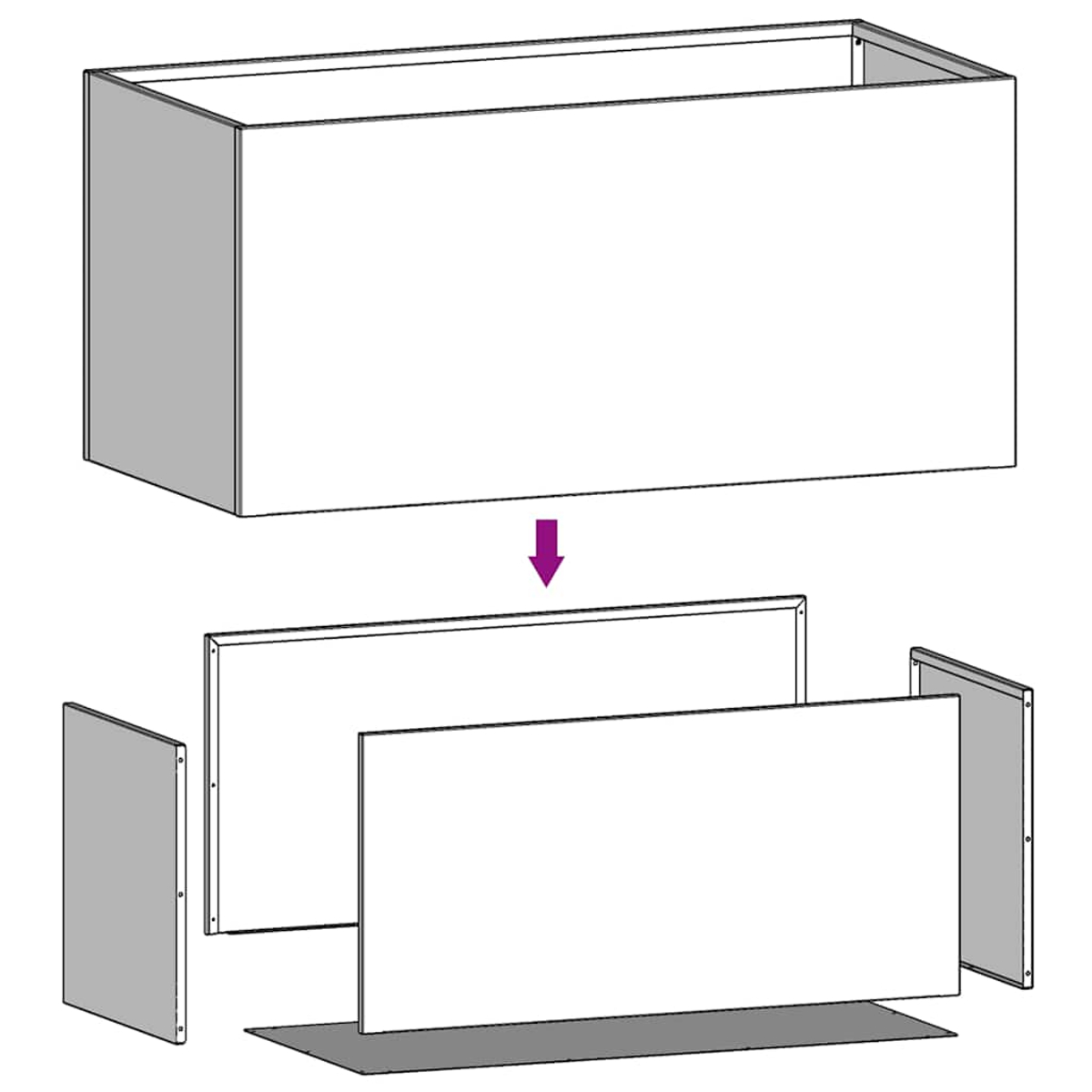 Ein weißer Kasten wird über drei weißen Platten montiert.