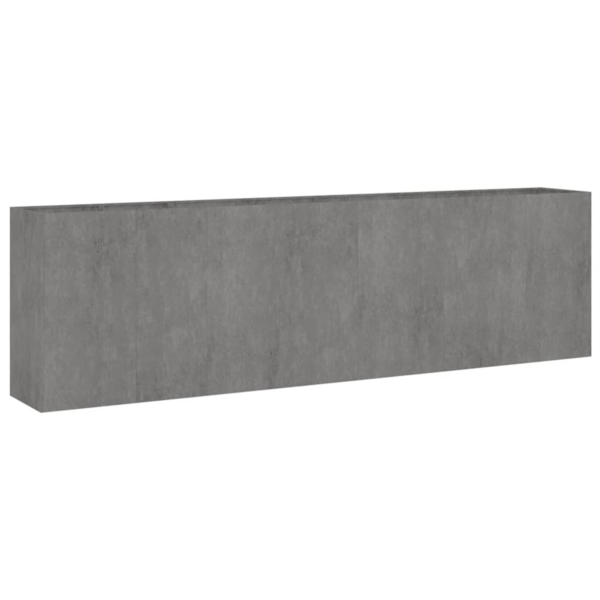 Ein langer, rechteckiger grauer Beton-Blumentopf steht vor einem weißen Hintergrund.