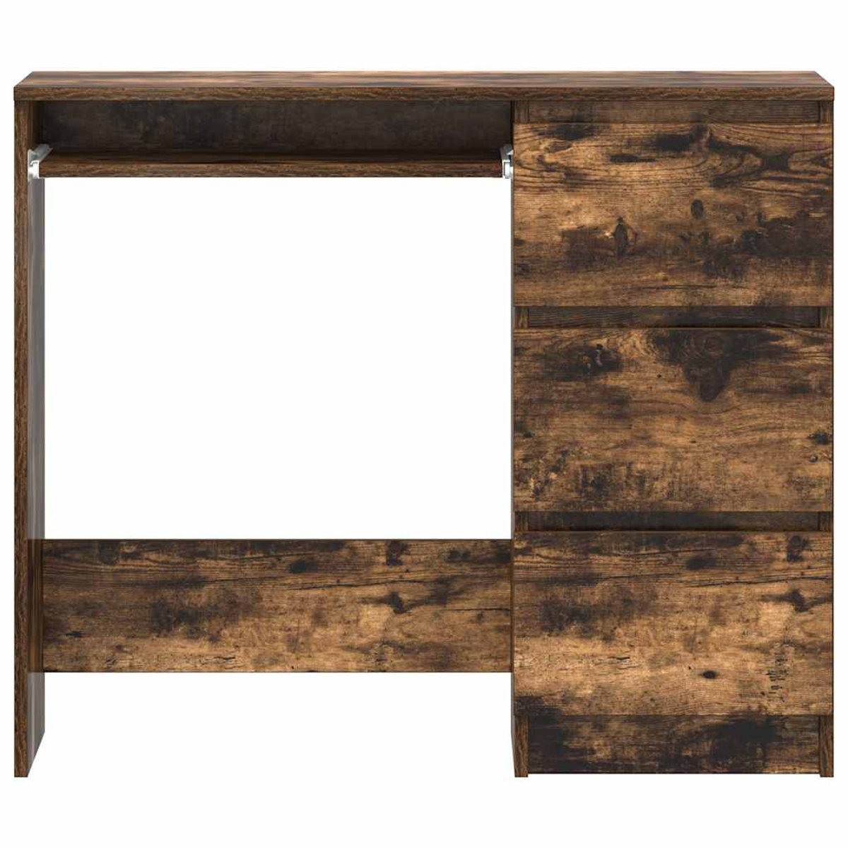 Ein braunes Holzschrank mit Schubladen und einem offenen Fach.