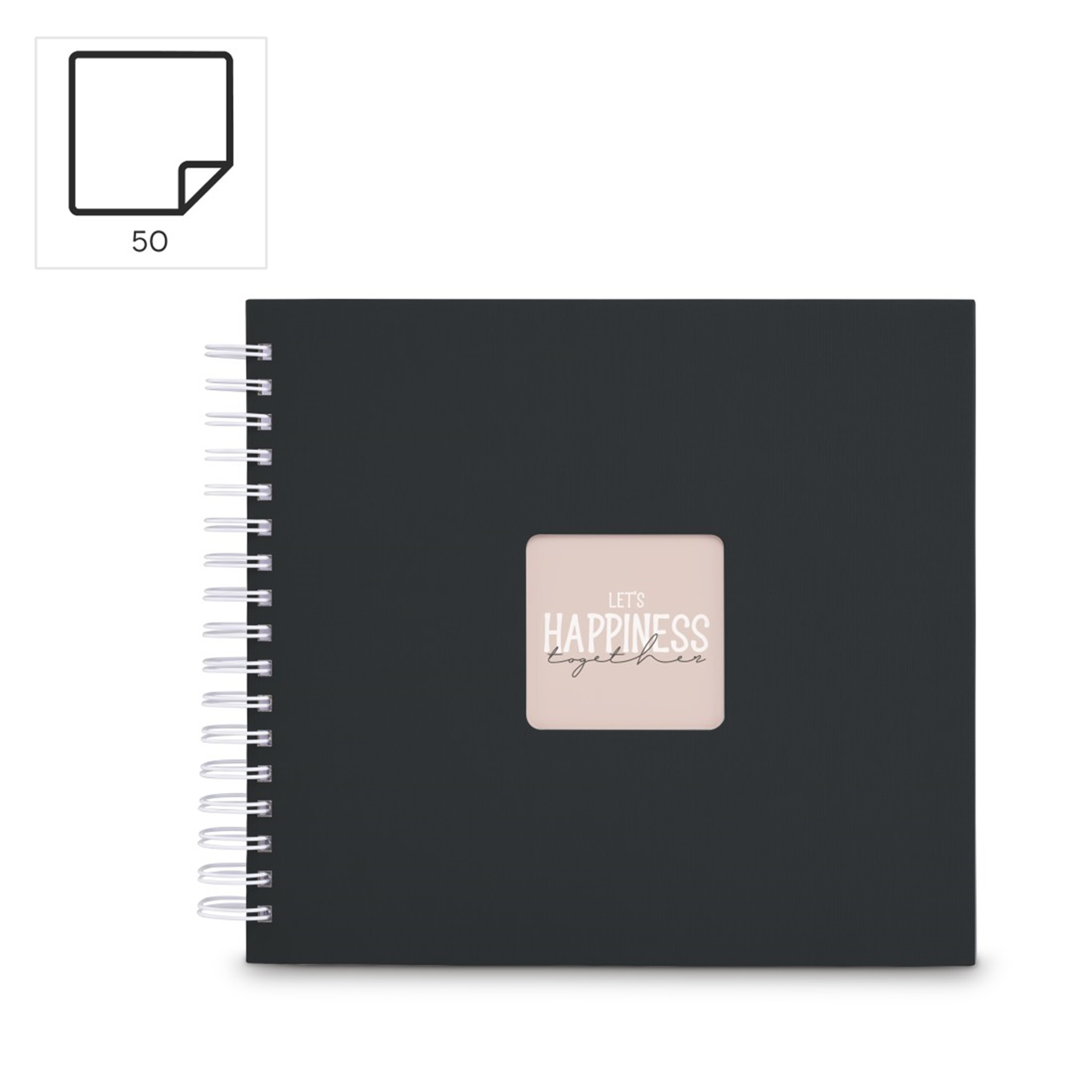 Czarny notatnik b spiralny z okienkiem "LET'S HAPPINESS TOGETHER".