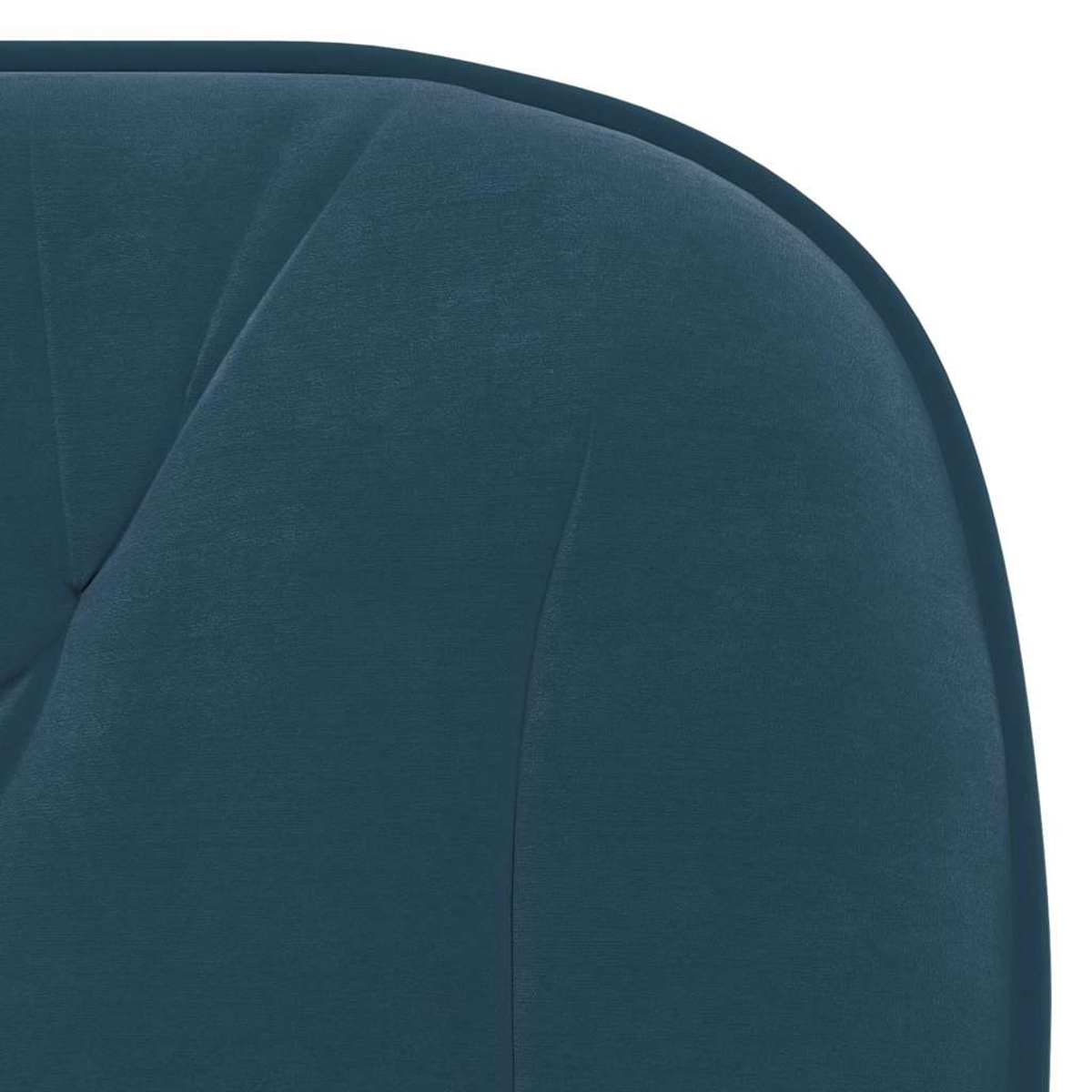 Nahaufnahme eines tiefblauen, gepolsterten Stuhls mit Steppnähten.